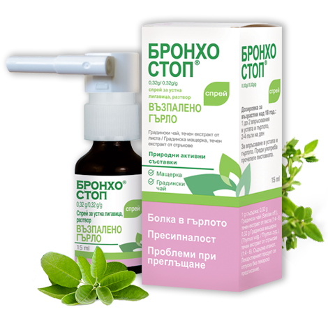 Бронхостоп спрей при възпалено гърло 15 мл.