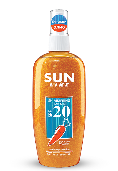 SunLike Слънцезащитно спрей-масло с блестящи частици SPF20 150мл