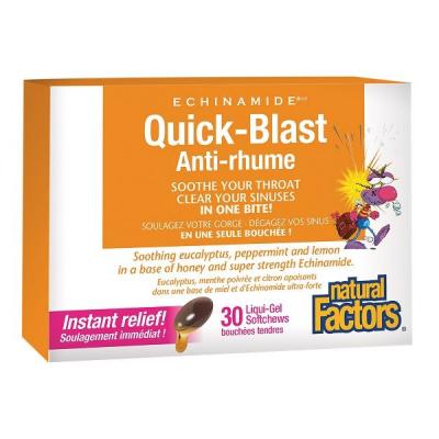Natural Factors Quick-Blast 85 mg х 30 течни софтгел капсули за дъвчене с ехинацея, мед, ментол и евкалипт