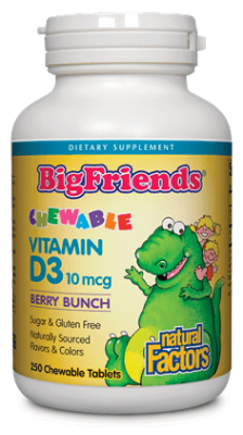Natural Factors Витамин D3 за деца 400 IU х 250 дъвчащи таблетки с вкус горски плодове