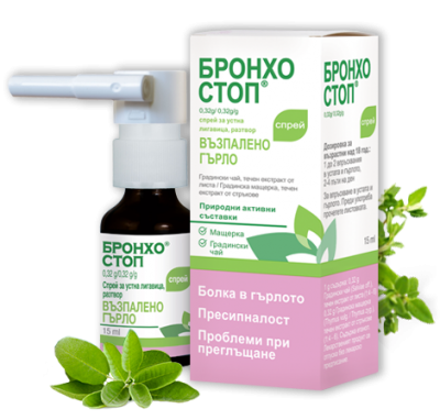 Бронхостоп спрей при възпалено гърло 15 мл.