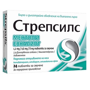 Стрепсилс ментол и евкалипт таблетки за смучене х 24