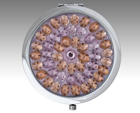 Огледало кръгло никел - розово/зелени кристали