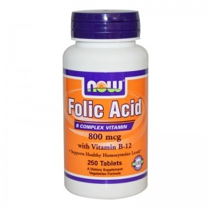 Витамин B-9 (Folic Acid) 800 мкг + B12 Now Foods