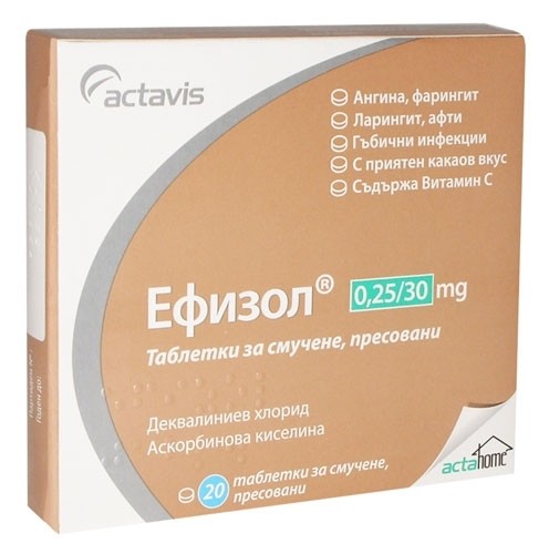 Ефизол таблетки за смучене при болки в гърлото